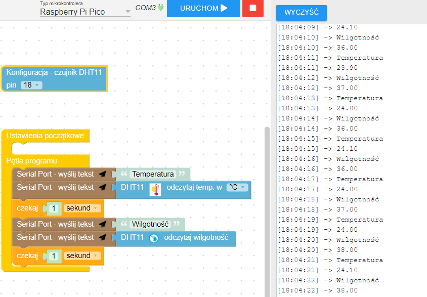 5. Kurs Raspbery Pi Pico - czujnik wilgotności i temperatury DHT11 2